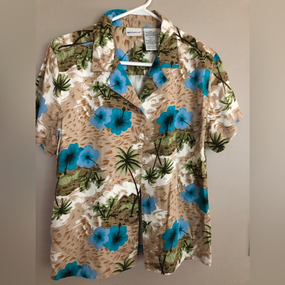 BOCA RATON NEW OLD STK BEACH RESORT WEAR  WHITE STAG TROPICALS Floral Blouse M